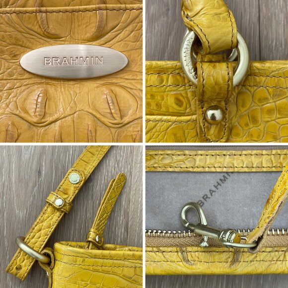 Vintage Brahmin Handbag Purse Crossbody Yellow Mini Arlo Leather Croc Gold - Picture 11 of 14